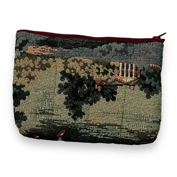 Vintage Tapestry Golfer Print zip Pouch Holdings Fine Accessories 5” x 7” - Picture 2 of 7